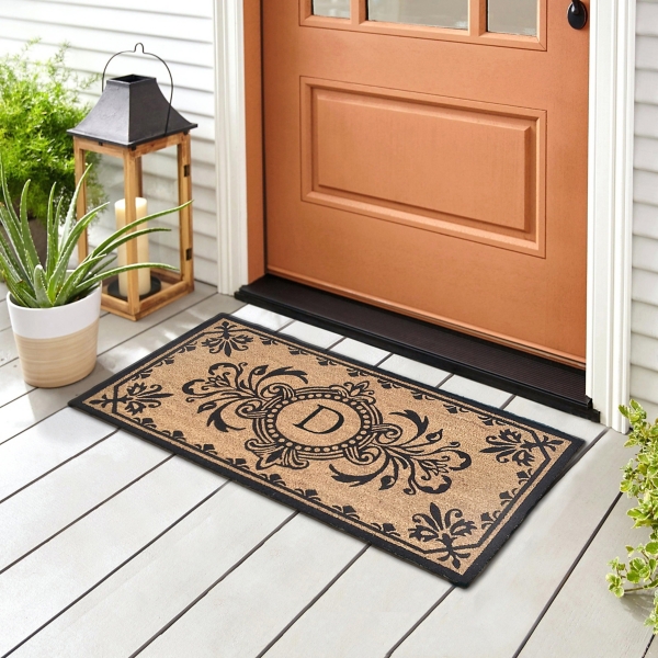 Black Fleur De Lis Monogram D Doormat