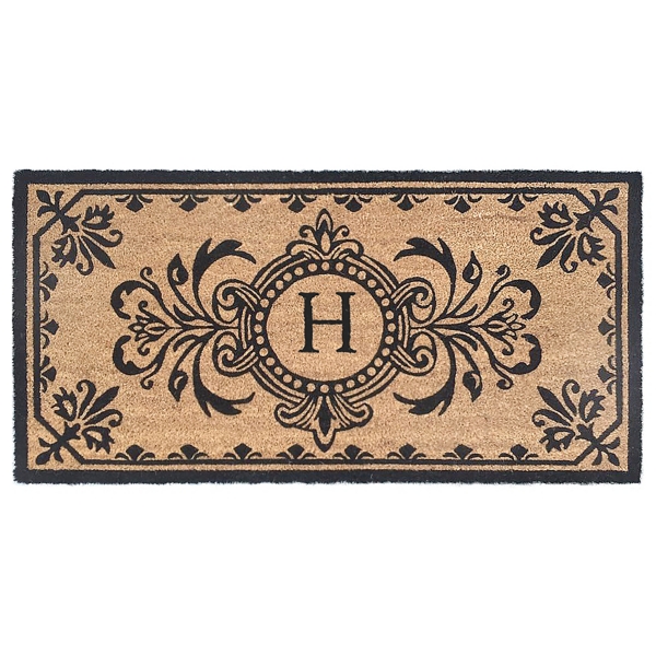 Black Fleur De Lis Monogram H Doormat