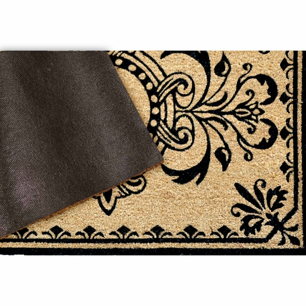 Black Fleur De Lis Monogram Doormat