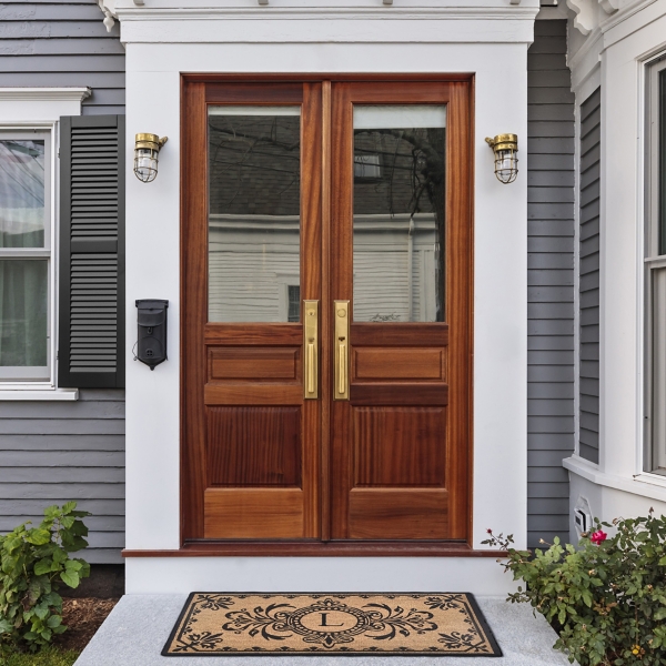 Black Fleur De Lis Monogram Doormat