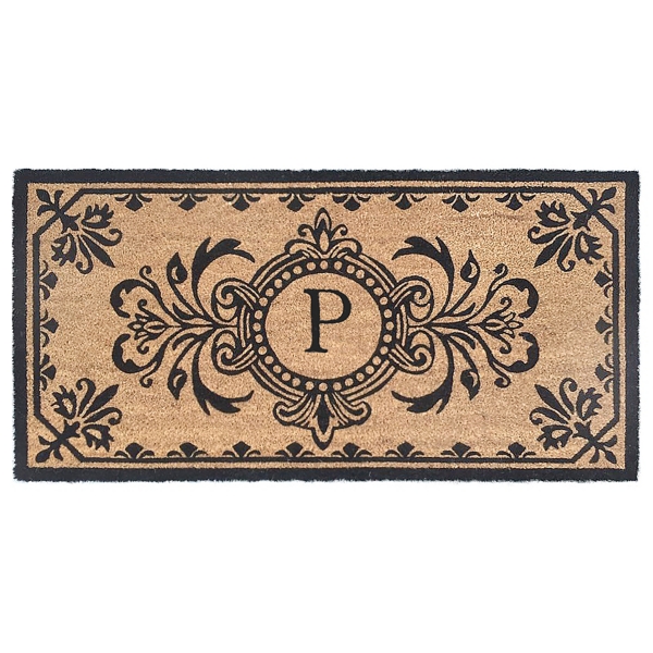 Black Fleur De Lis Monogram P Doormat Kirklands Home