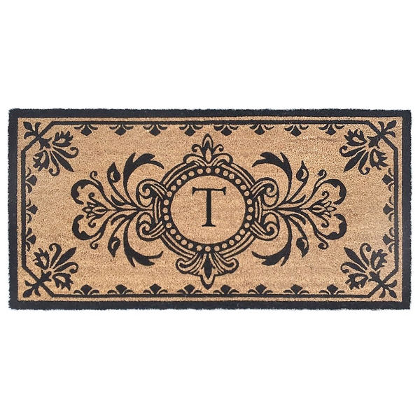 Black Fleur De Lis Monogram T Doormat
