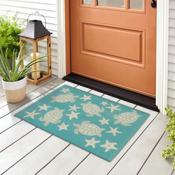 Turquoise Turtles Indoor/Outdoor Rug, 3x4