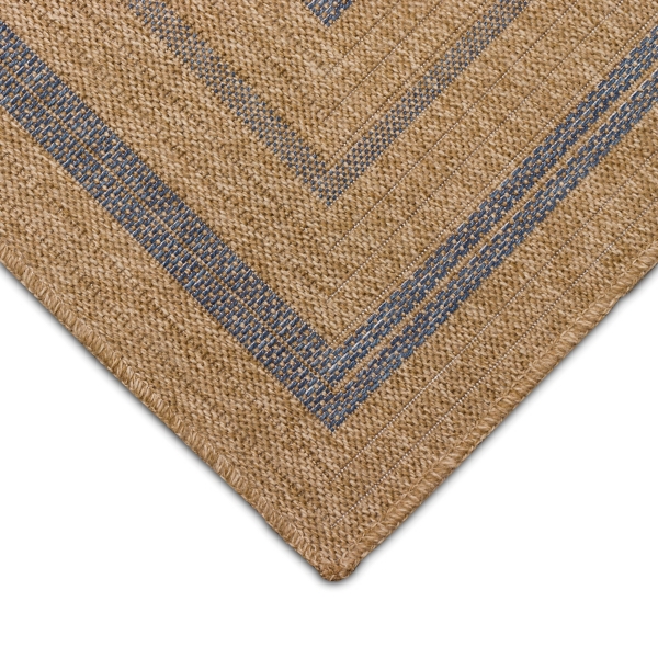 Tan and Navy Framed Indoor/Outdoor Area Rug, 5x7