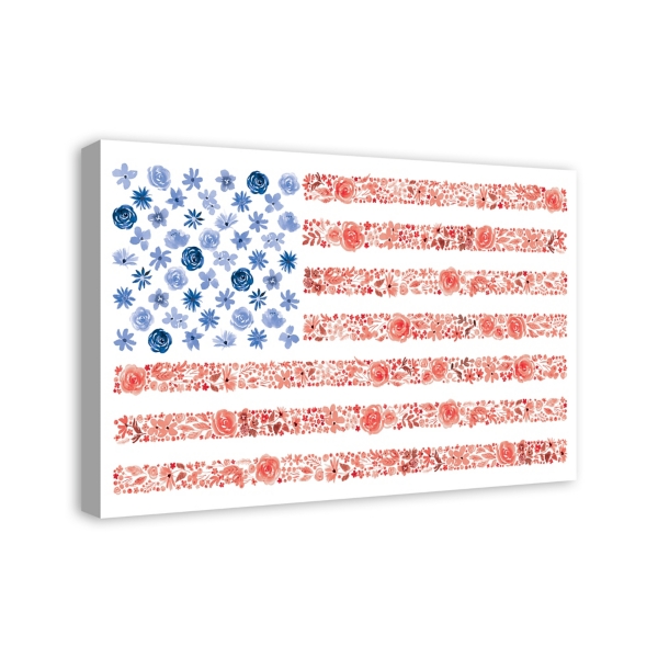 Floral American Flag Canvas Art Print