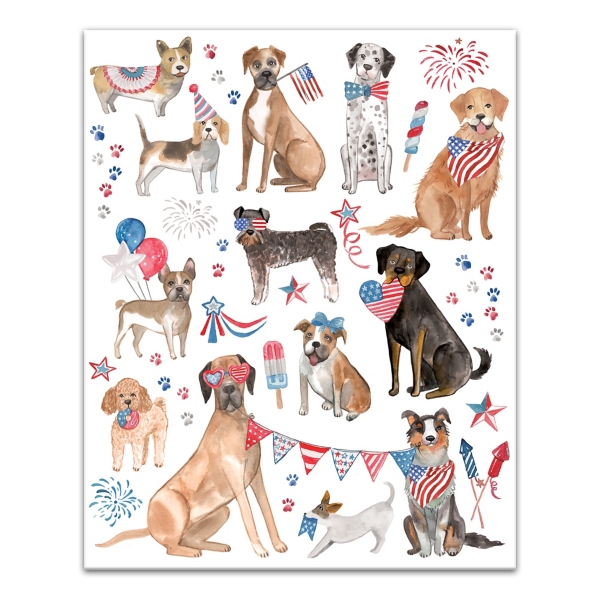 Patriotic Watercolor Pups Canvas Art Print