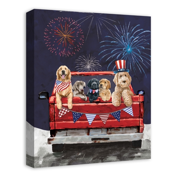 Patriotic Puppy Pickup Canvas Art Print