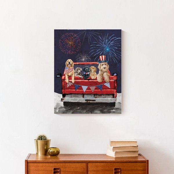 Patriotic Puppy Pickup Canvas Art Print