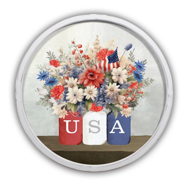 USA Mason Jar Vases Round Framed Wall Plaque