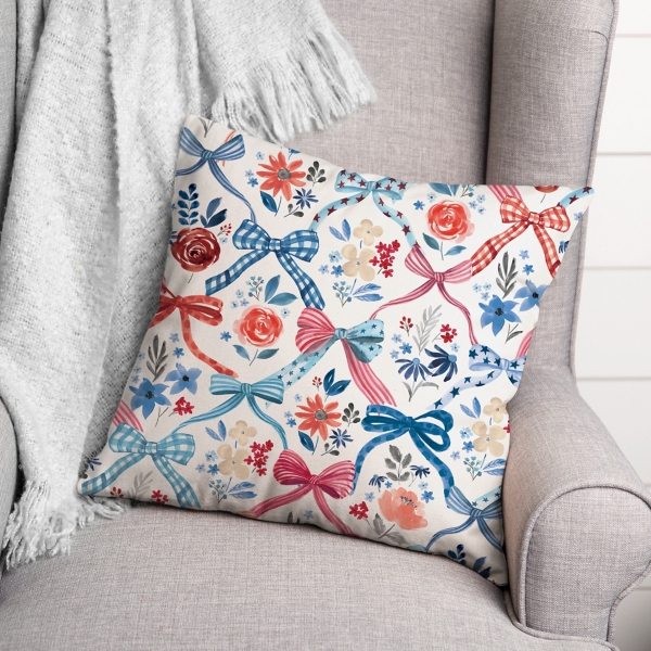 Bows and Flowers 4th of July Indoor/Outdoor Pillow