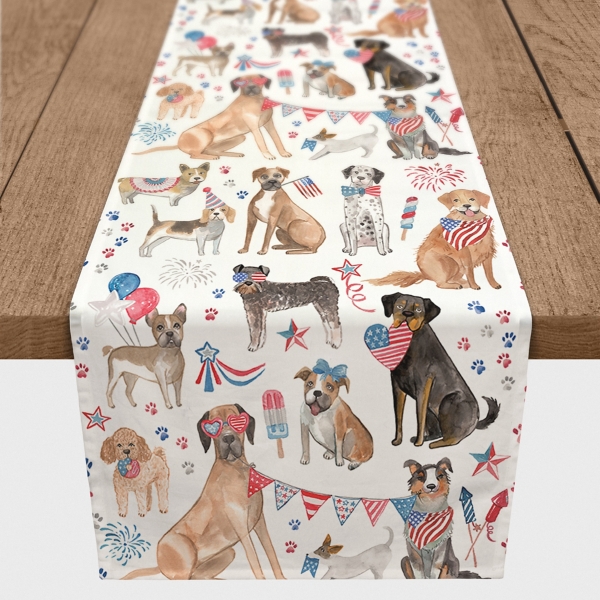 Fourth of July Patriotic Pups Table Runner, 90 in.