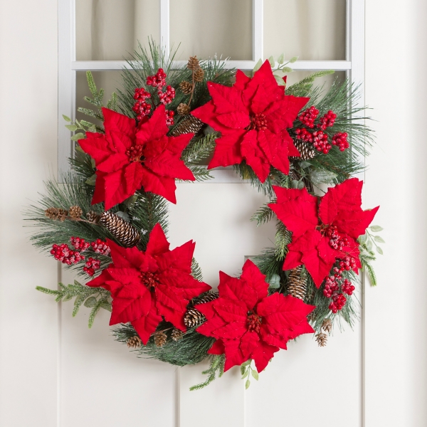 Red Poinsettia Christmas Wreath