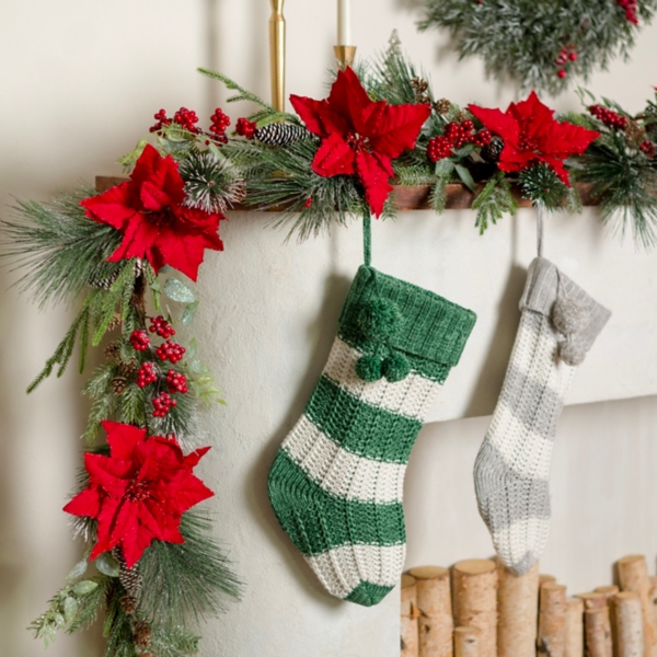 Red Poinsettia Christmas Garland