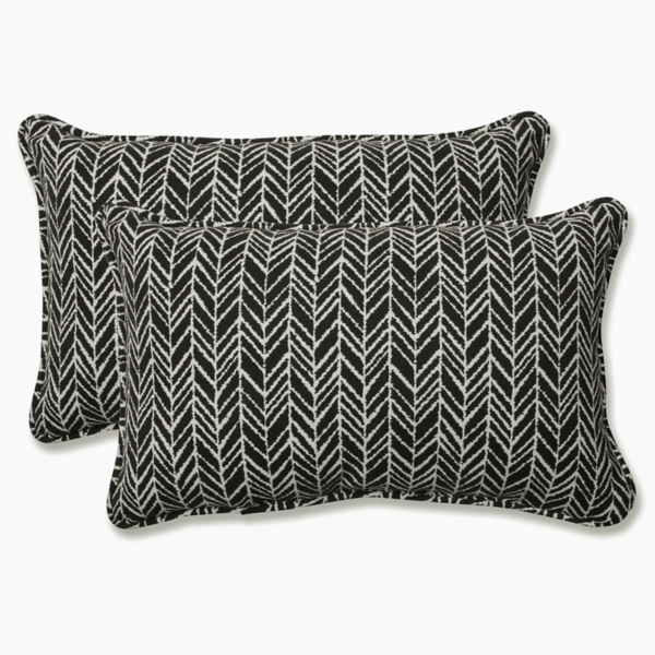 Black Herringbone Outdoor Lumbar Pillows, Set of 2 | Kirklands Home