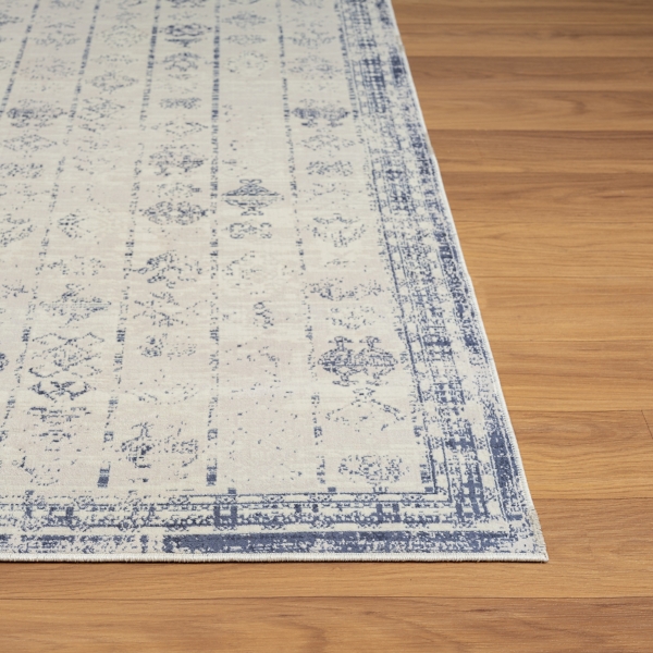 Blue and Gray Medallion Washable Area Rug, 5x7