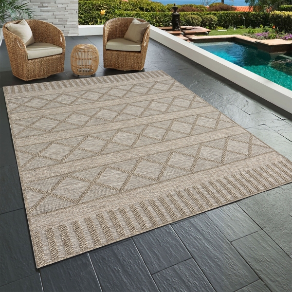 Brown Transitional Stripes Outdoor Rug, 8x10