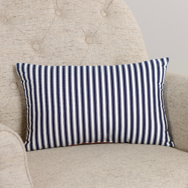 Navy Striped Monogram J Lumbar Pillow