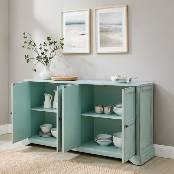 Light Blue Paneled 4-Door Sideboard