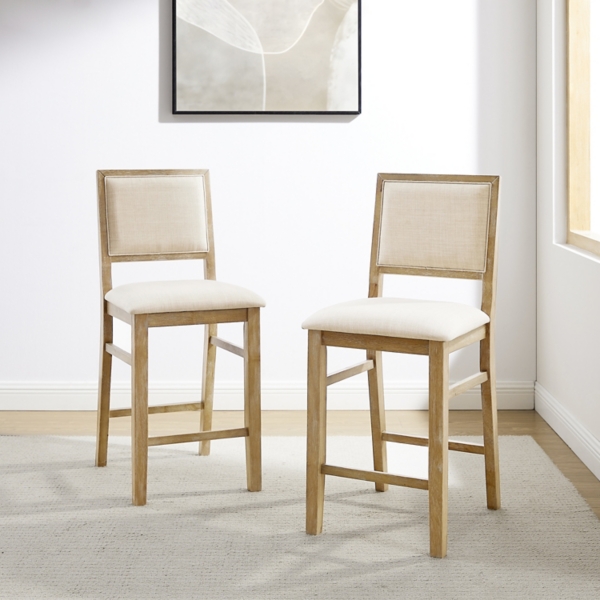 Natural Wood Upholstered Counter Stools, Set of 2