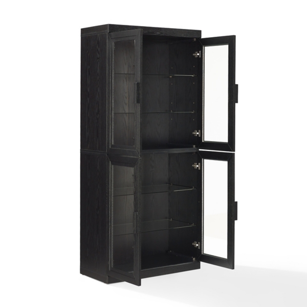 Tall Black Wood and Glass Door Storage Cabinet