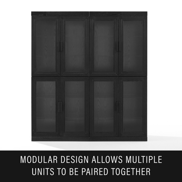 Tall Black Wood and Glass Door Storage Cabinet