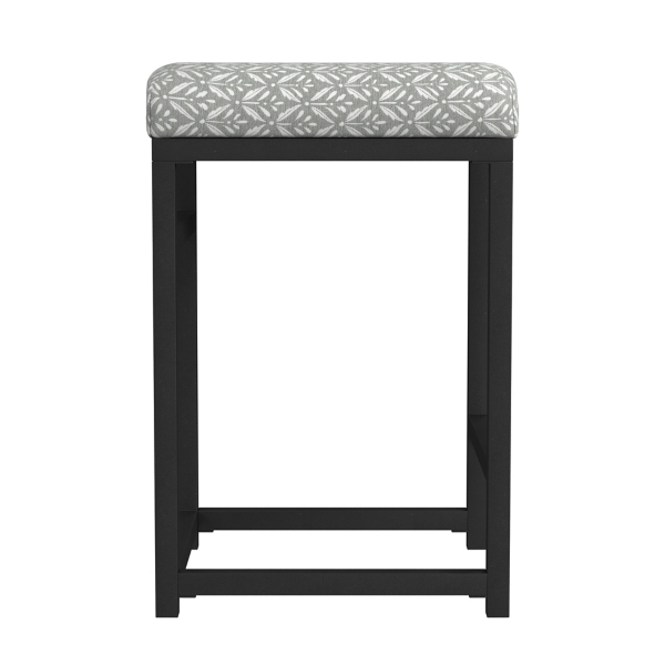 Gray Floral Upholstered Counter Stool