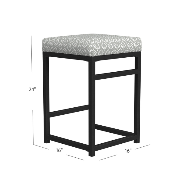 Gray Floral Upholstered Counter Stool