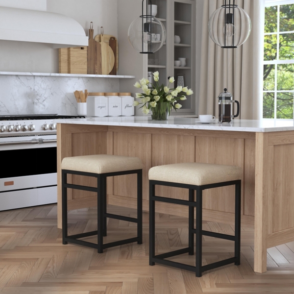 Light Tan Upholstered Counter Stool