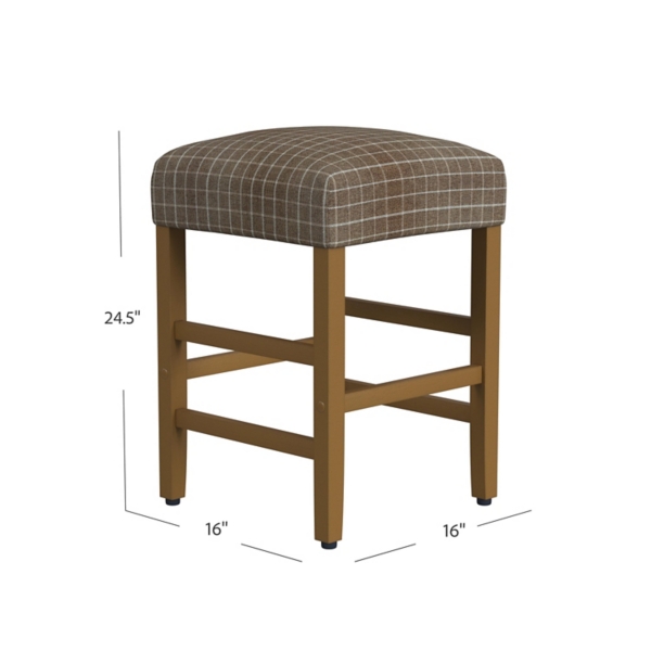 Brown Windowpane Upholstered Counter Stool
