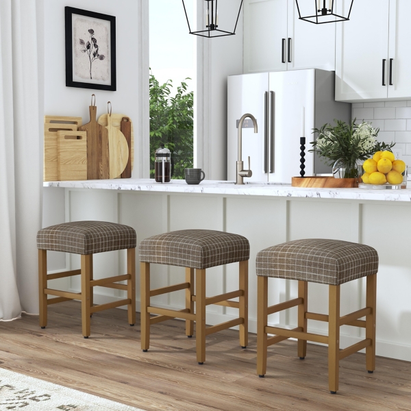 Brown Windowpane Upholstered Counter Stool