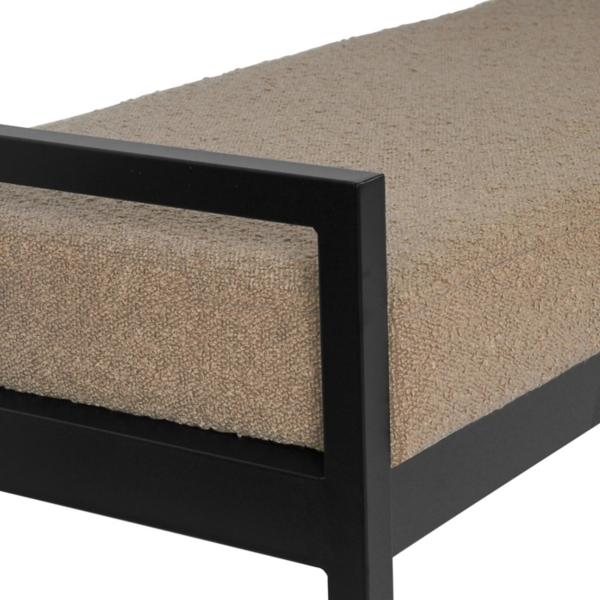 Brown Boucle Upholstered Metal Frame Bench