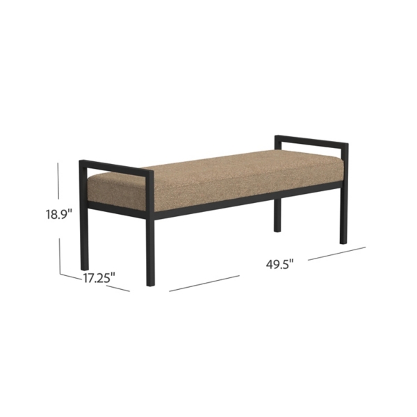 Brown Boucle Upholstered Metal Frame Bench