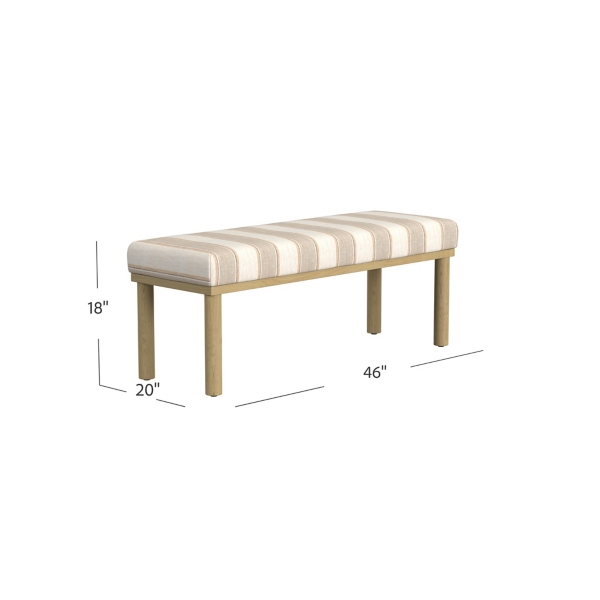 Tan Striped Upholstered Wood Leg Bench