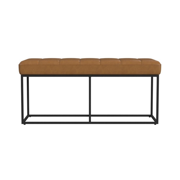 Caramel Faux Leather Upholstered Metal Frame Bench