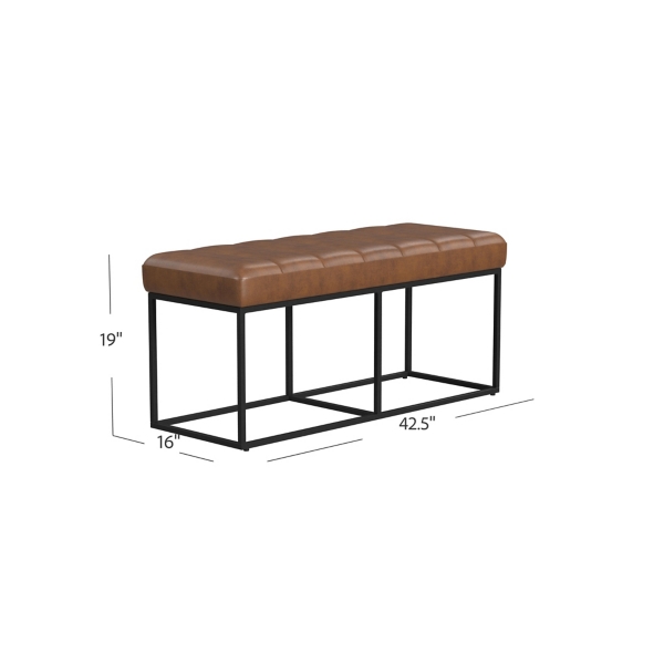 Brown Faux Leather Upholstered Metal Frame Bench
