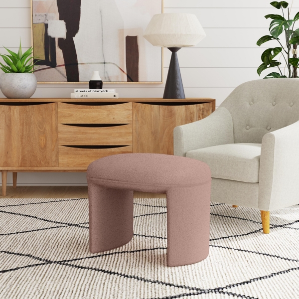 Boucle Oval Upholstered Ottoman