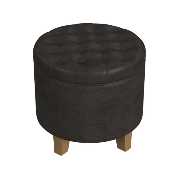 Espresso Faux Leather Tufted Storage Ottoman