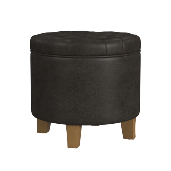Espresso Faux Leather Tufted Storage Ottoman