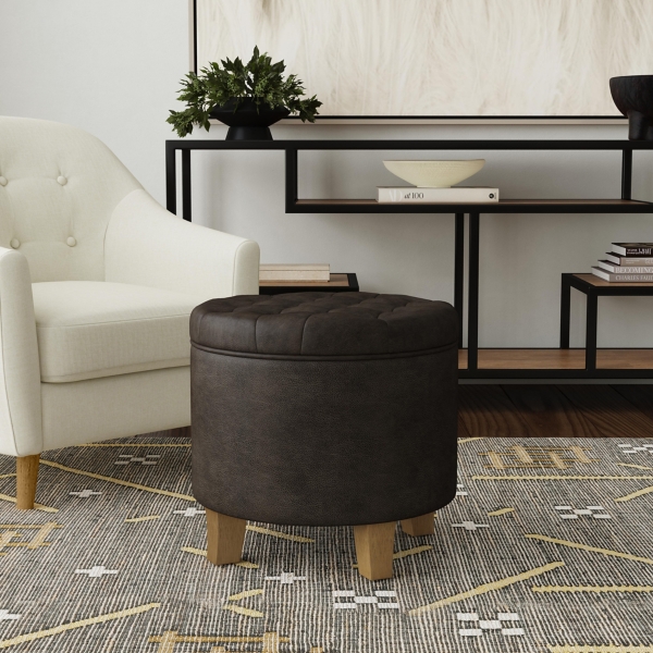 Espresso Faux Leather Tufted Storage Ottoman