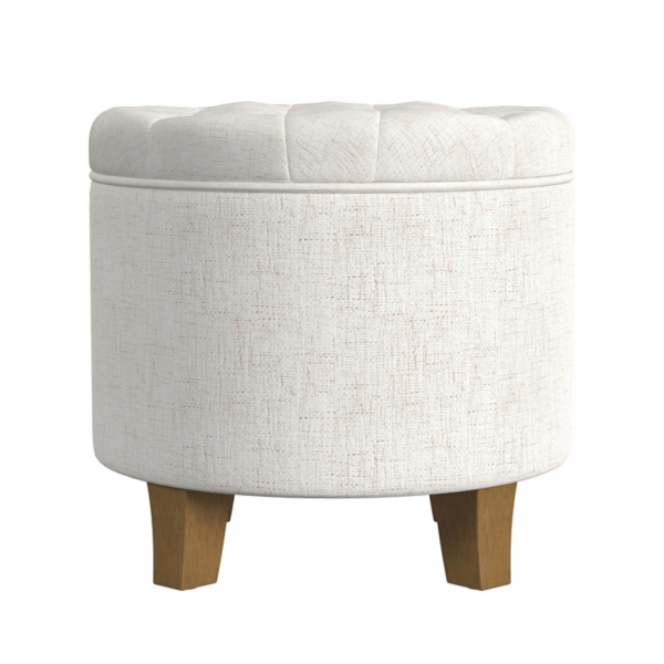 Cream Woven Upholstered Tufted Storage Ottoman