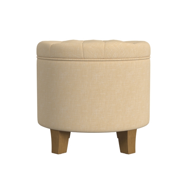 Tan Woven Upholstered Tufted Storage Ottoman
