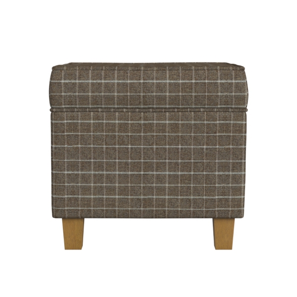 Brown Plaid Upholstered Square Storage Ottoman
