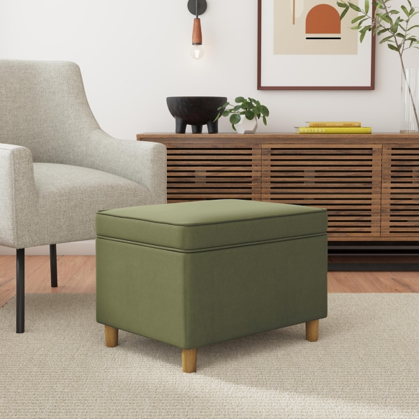 Sage Green Velvet Rectangle Storage Ottoman
