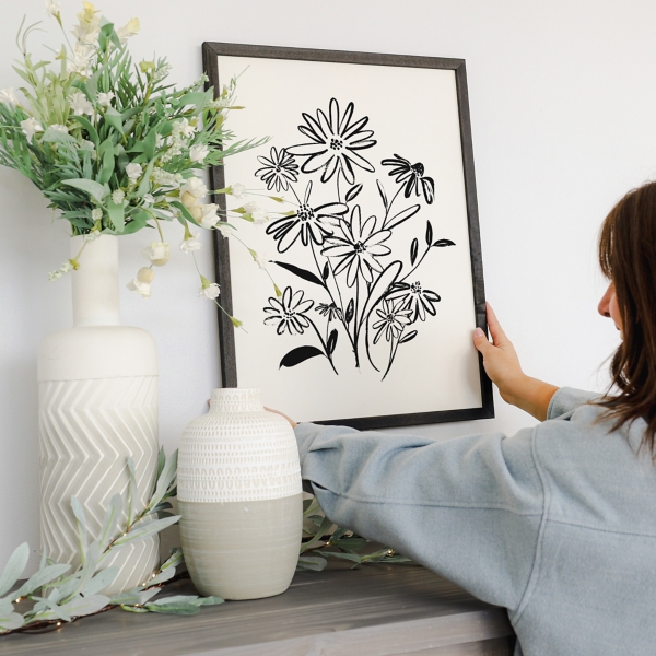 Black Floral Bouquet Framed Art Print