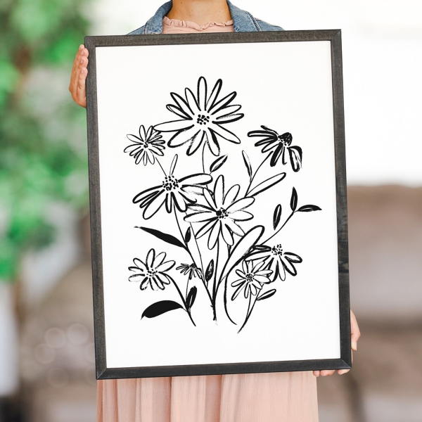 Black Floral Bouquet Framed Art Print