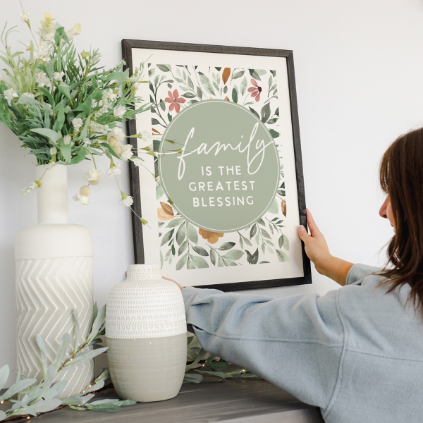 Family Blessing Floral Framed Wall Plaque
