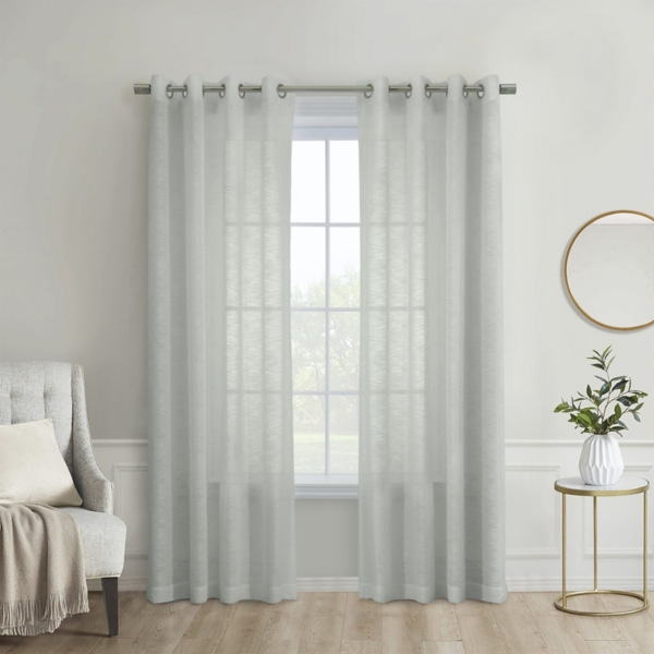 Gray Boucle Sheer Single Curtain Panel, 95 in.