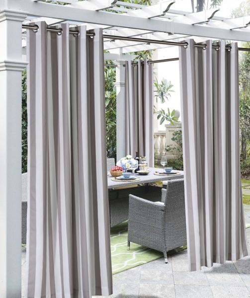 Tan Coastal Stripe Outdoor Curtain Panel, 108 in.