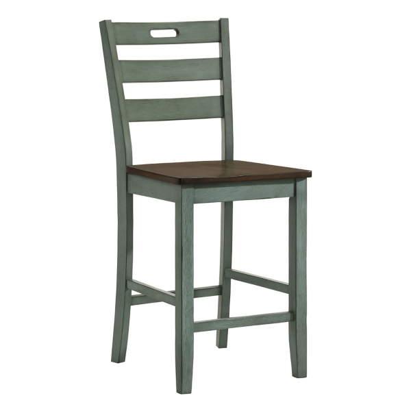 Antique Green Wood Counter Stools, Set of 2