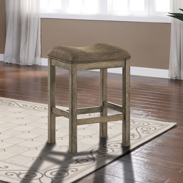 Chestnut Wood Upholstered Counter Stools, Set of 2